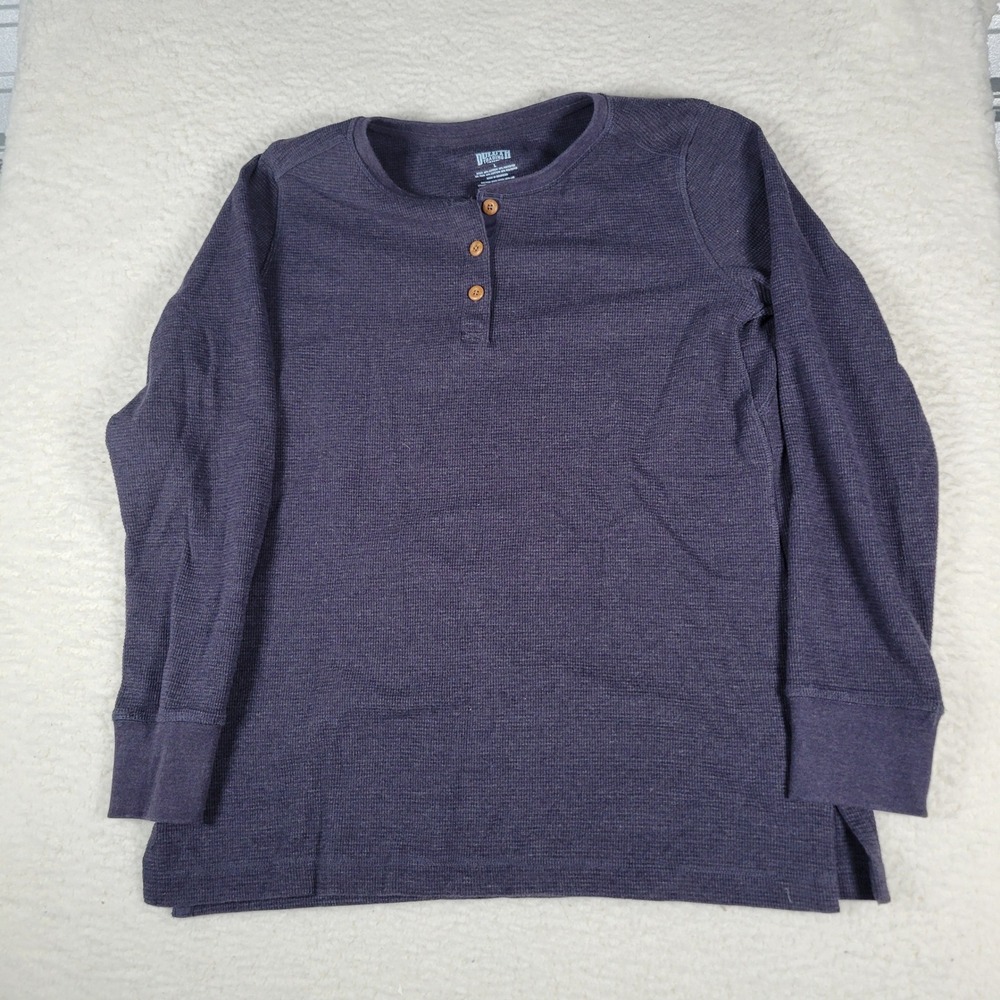 Duluth Trading Co Henley Mens Size‎ L Gray Waffle Knit Long Sleeve Shirt 83836